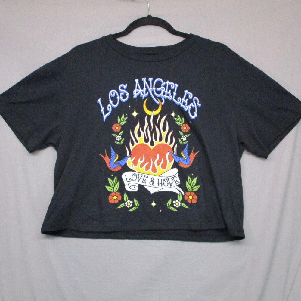 Social Scene Los Angeles Heart Flames Graphic Print Crop Top Black Women Size  M